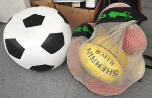 Lot 073 - Group lot - Modern novelty Soccer Ball Footrest + Bag of mainly Sherri