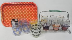 Lot 089 - Group Lot of Retro Items inc, 6 x drinking glasses with stand, 6 x oth