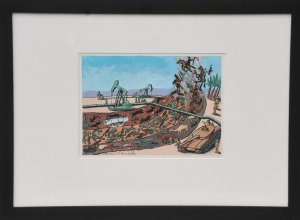 Lot 092 - Framed Mitchell Faircloth aka Slim Whittle (1953-2022) watercolour and