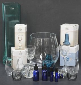 Lot 119 - Group lot of Holmegaard & other glass inc, vases, shot glasses etc
