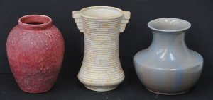 Lot 124 - 3 x Vintage English pottery Vases inc, blue glazed Candy Ware, texture