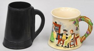 Lot 126 - 2 x Vintage English Tankards inc, Royal Doulton basalt black leather l