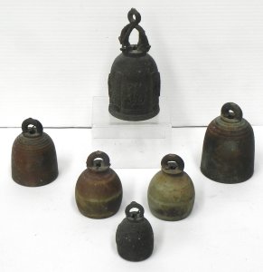 Lot 138 - Group lot Eastern Bronze Bells Varying sizes & some with raised de