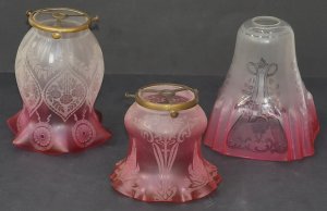Lot 146 - 3 x Victorian Frosted & Pink Lamp Shades - Acid etched & other