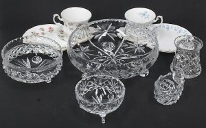 Lot 153 - Group Lot of fine China and crystal inc, 2 x Royal Albert Tennis sets,