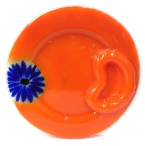 Lot 155 - Julio O New Zealand Art Glass Orange Platter,- Blue flower detail - re