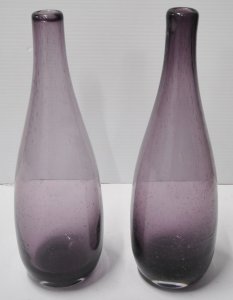 Lot 177 - Pair Mid Century modern Scandinavian hand blown Art Glass Amethyst Vas