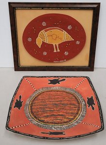 Lot 179 - 2 pces Aboriginal inc Framed mounted signed Katrina Gibson 03 'Scrub