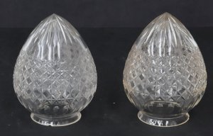 Lot 181 - Pair Diamond Cut Crystal Lamp Shades -Cone Shaped 17cm H