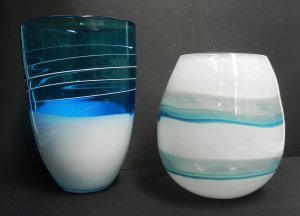 Lot 182 - 2 x Art Glass handmade vases, both in blue and white, one with clear b
