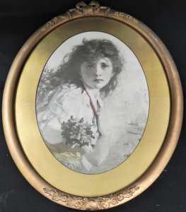 Lot 187 - c1920s classical Print of a crying girl with violets, hand painted col