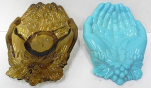 Lot 189 - 2 x Vintage French Portieux Vallerysthal Glass Hand shaped Trinket dis