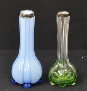 Lot 192 - 2 x Art Deco Sterling Silver rimmed vases inc Pale Blue Henry Perkins