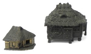 Lot 202 - 2 x Vintage Japanese Incense Burners inc Bronze thatched roof house -