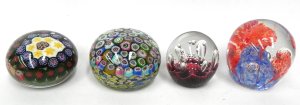 Lot 209 - 4 x Art Glass Paperweights inc, Millefiori, Bubble and Floral, assorte