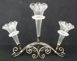 Lot 212 - c1900s Silver Plate Epergne - Scrollwork base with central clear trump