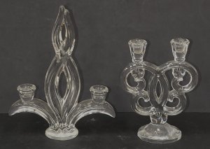 Lot 213 - 2 x Vintage French Vannes Crystal Candle Holders both marked to bases,