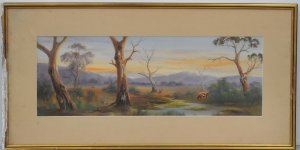 Douglas George Bell (Active c1880 - 1900) Framed oil Painting under Glass - Catt