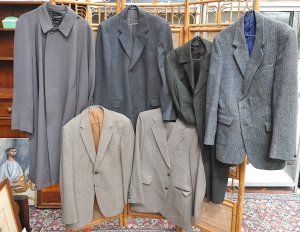 Group lot - Vintage Mens Clothing - 2 piece Beige Pinstripe suit, Woolen Tweed &