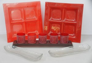 Lot of Assorted Glassware & Items incl Slump Glass Trays, Oriental Candle Tr