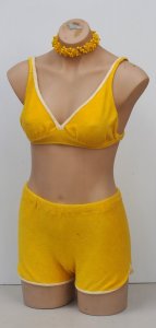 Vintage c196070s Ladies 2 piece Bright Yellow Terry Towling Bikini Set - Short S