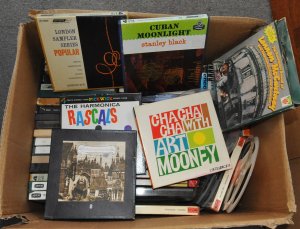 Box lot of Assorted Reel-To-Reel tapes incl Frank Pourcell Meets the Beatles, St
