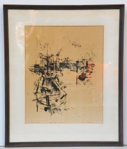 Robert Henderson Grieve (1924 - 2006) Framed Lithograph - Around the Harbour - s