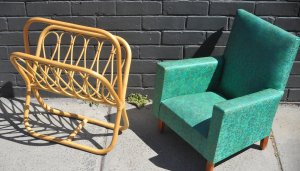 2 pces Occasional Furniture inc Mid Century Childs Vinyl Arm Chair Embossed Teal