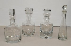4 x Glass Decanters inc Heavy Krosno Tall slender Sprit decanter with ball stopp