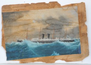 Artist Unknown 19th C Unframed AF Gouache - The RMS Ormuz Ocean Liner in Rough S
