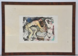 Felix Srecko - Radman (Active c1980s) Framed Ink & Wash - The Bathers - sign