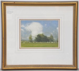 John McQualter (1949 - ) Gilt framed Oil painting under Glass - A Catch to the O