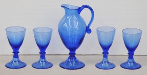 MCM Scandinavian 5 piece Art Glass Drinks set - Jug & Matching set of 4 Gobl